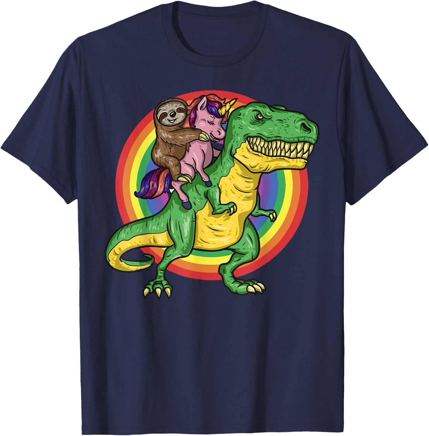 Sloth Unicorn Riding Trex Dinosaur Animal Lover Kids Gift T-Shirt - T-Shirt | Navy