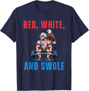 Red, White, and Swole George Washington 4th of July humor T-Shirt - T-Shirt | Navy