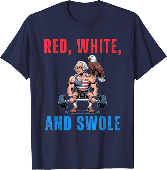 Red, White, and Swole George Washington 4th of July humor T-Shirt - T-Shirt | Navy