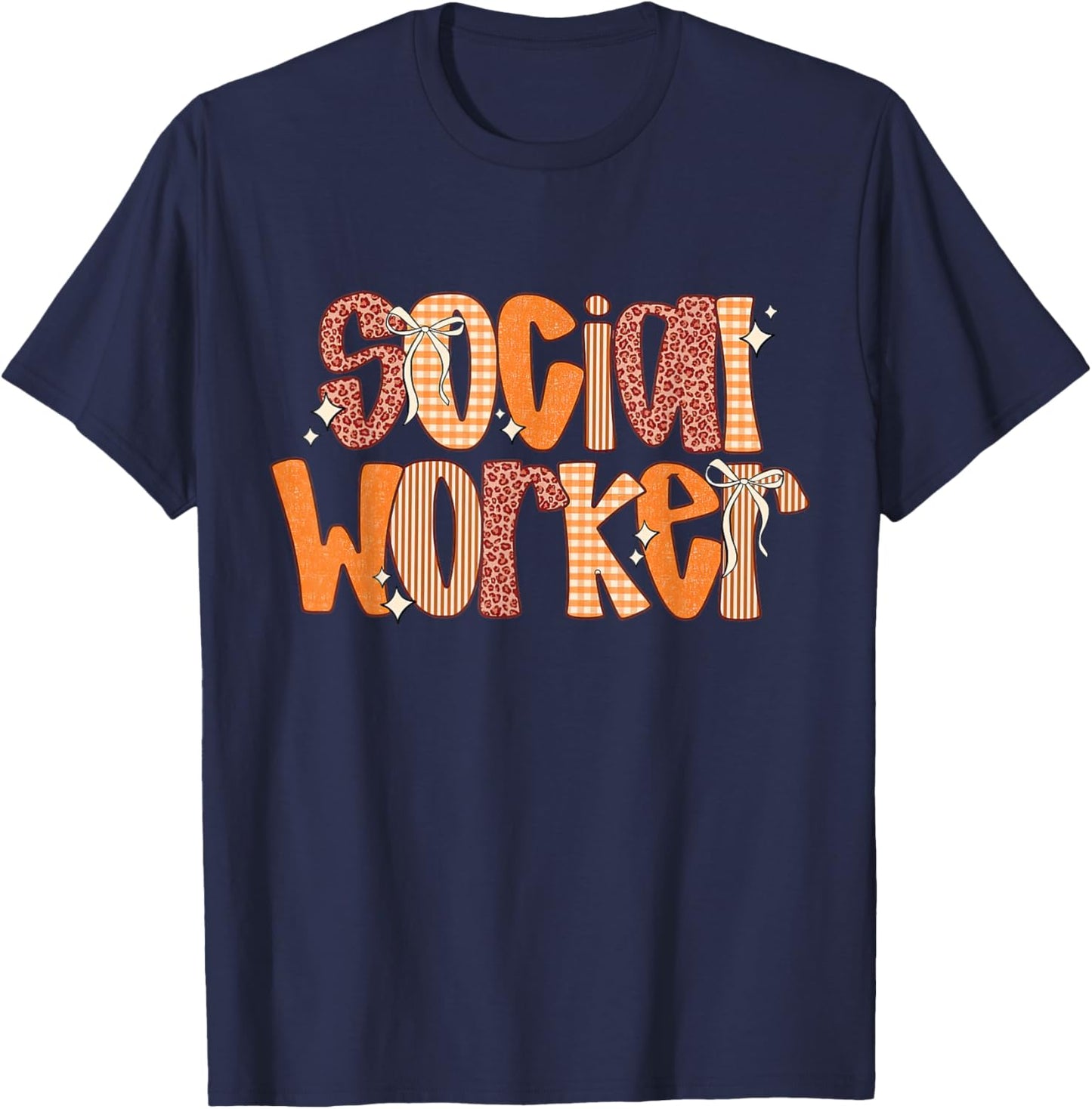 Fall Coquette Social Worker Advocate Support School Autumn T-Shirt - T-Shirt | Navy