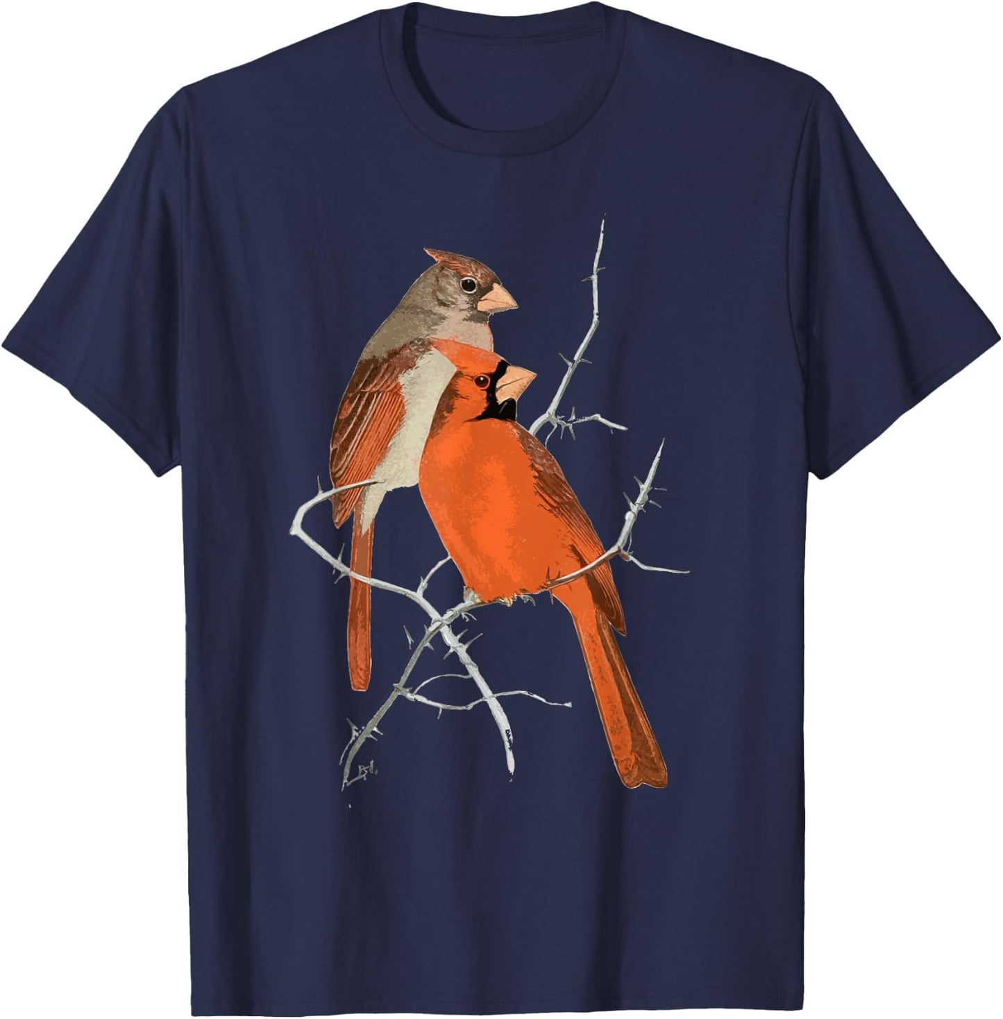 Red Cardinal Bird Male Female T-Shirt - T-Shirt | Navy