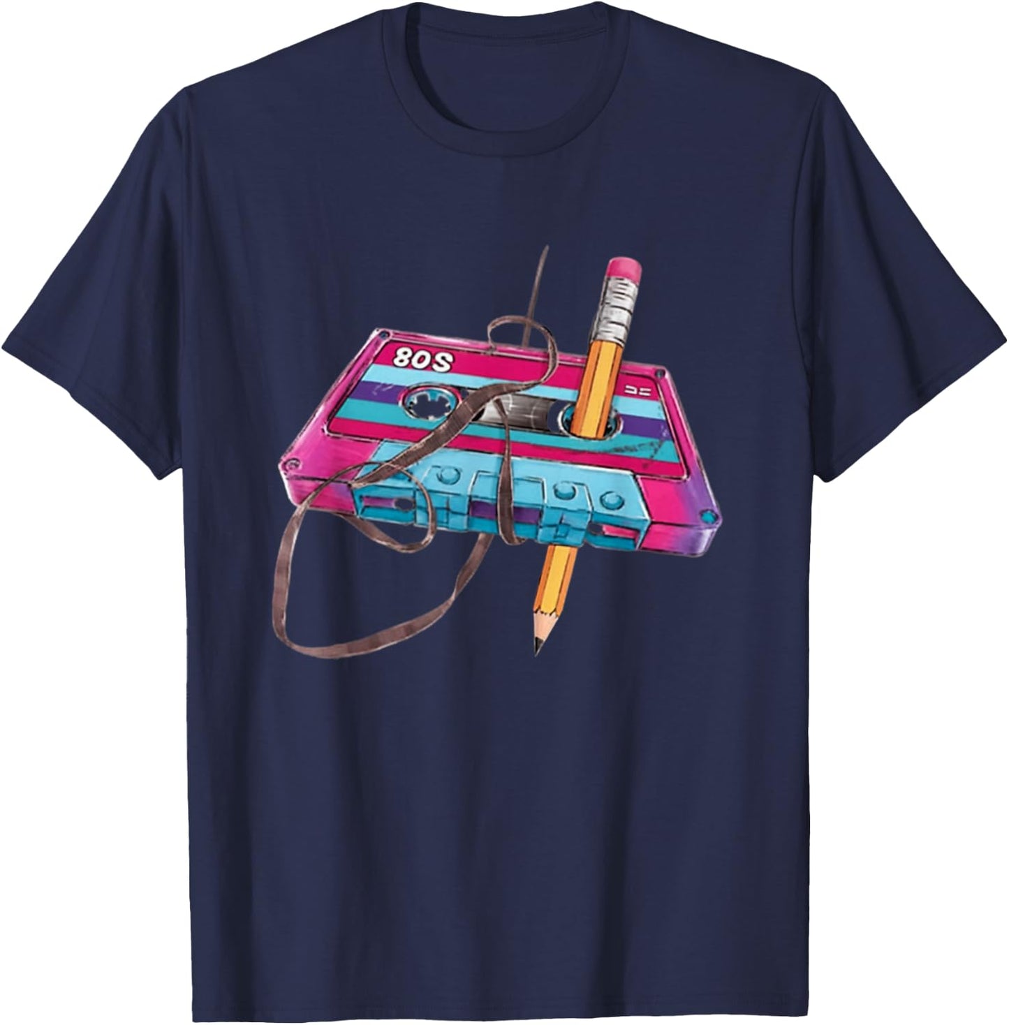 80s Cassette Tape Pencil 1980s Retro Vintage Throwback Music T-Shirt - T-Shirt | Navy