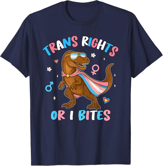 Trans Rights Or I Bite Transgender LGBT Pride Month Dinosaur T-Shirt - T-Shirt | Navy