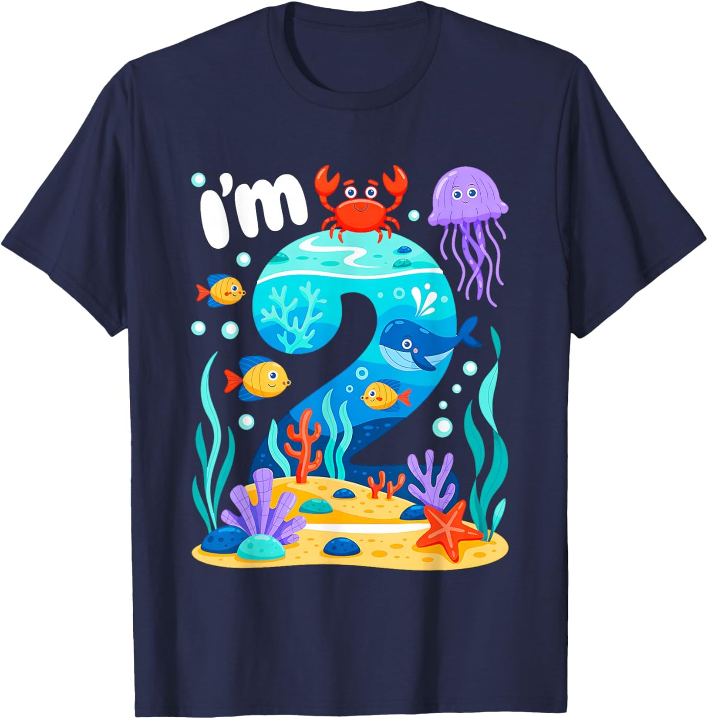 Ocean See Underwater 2 Year Old Under The Sea Birthday Party T-Shirt - T-Shirt | Navy