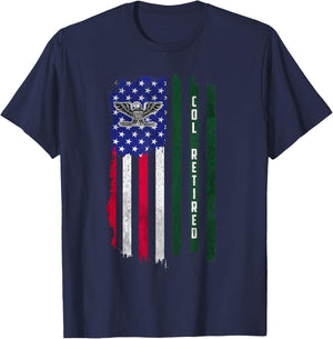 Retired O6 Colonel COL Rank American Flag Veterans Day Papa T-Shirt - T-Shirt | Navy