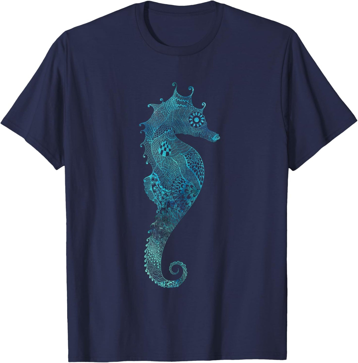 Turquoise Seahorse Ocean Design T-Shirt - T-Shirt | Navy
