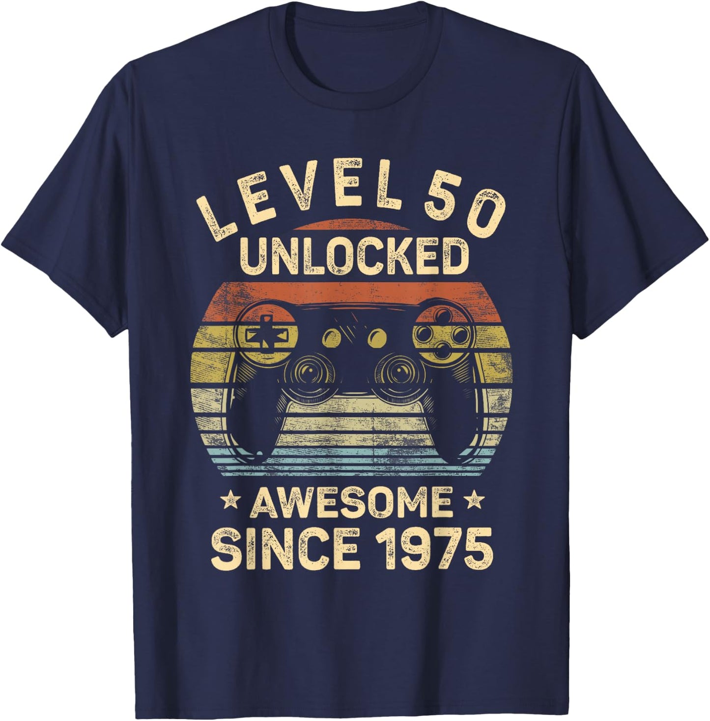 Level 50 Unlocked 50th Birthday 50 Year Old Gifts Gamer Bday T-Shirt - T-Shirt | Navy