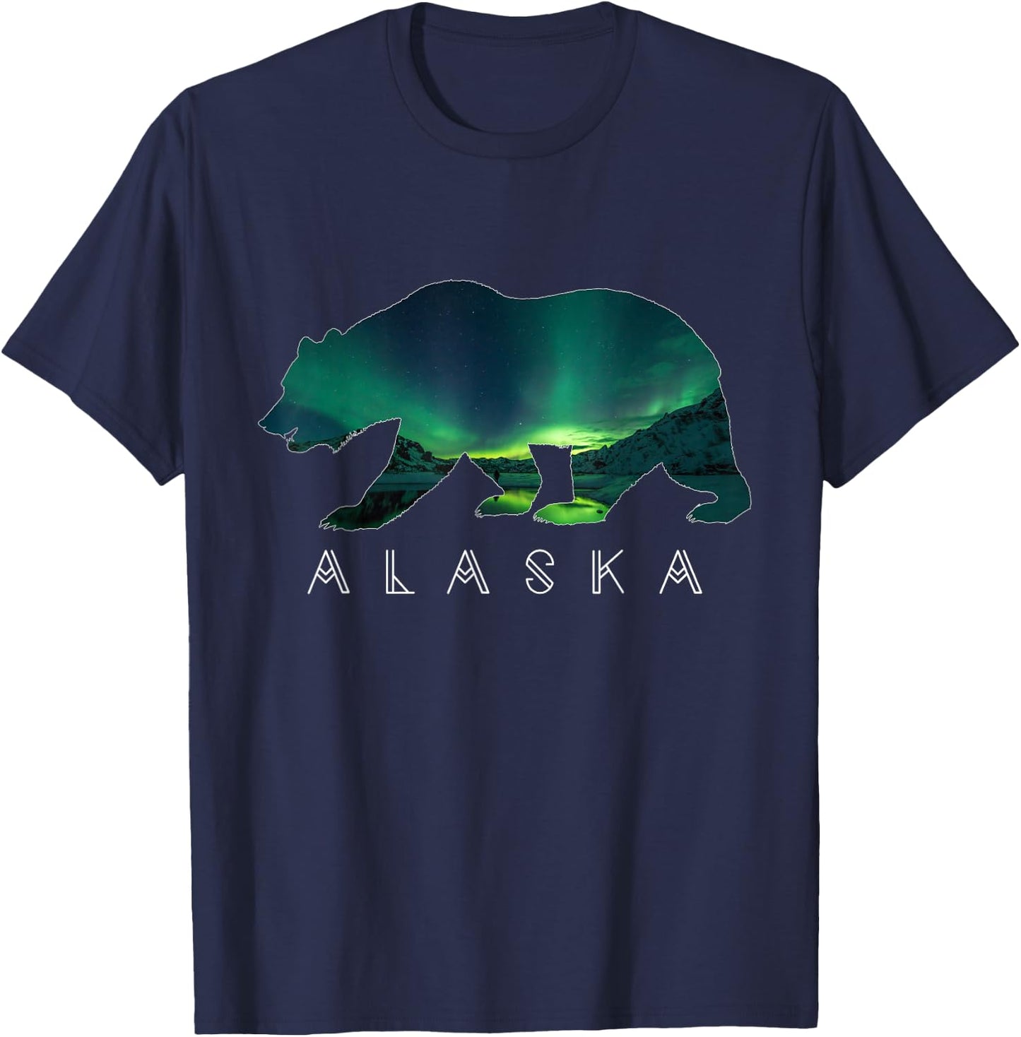 Alaskan Bear with Aurora Borealis & ICY Mountain T Shirt T-Shirt - T-Shirt | Navy