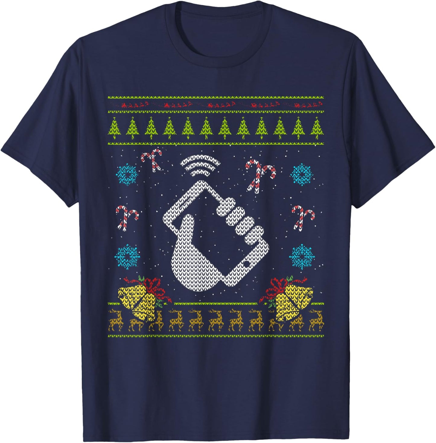 Phone Christmas Ugly Funny Cell Phone Mobile Phone Shirt T-Shirt - T-Shirt | Navy