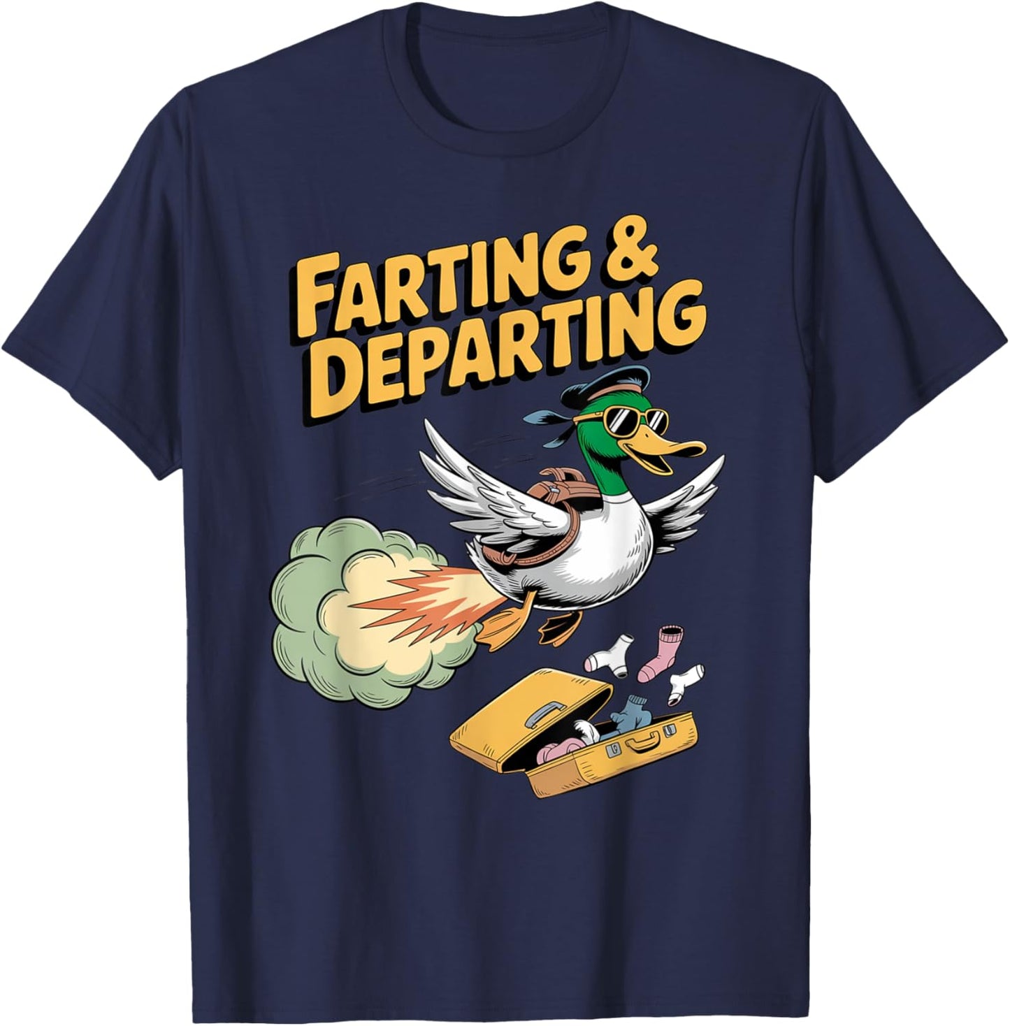 Funny Duck Farting Departing Travel Humor Airport Swap Ugly T-Shirt - T-Shirt | Navy