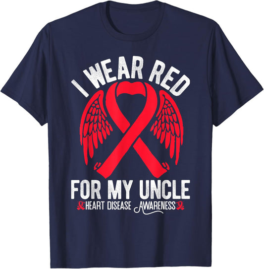 I Wear Red For My Uncle CHD Heart Disease Awareness T-Shirt - T-Shirt | Navy