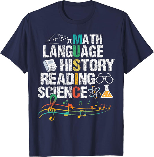 Music Math Language History Reading Science T-Shirt - T-Shirt | Navy