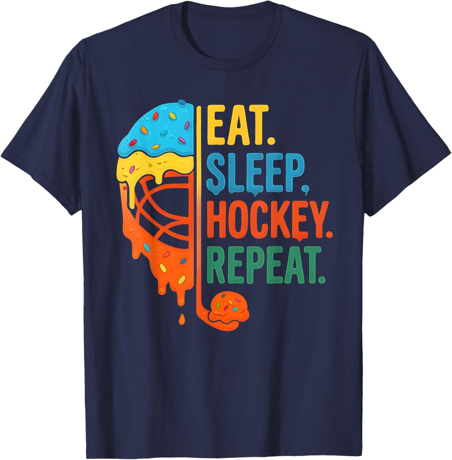 Eat Sleep Hockey Repeat Ice Cream Drip T-Shirt - T-Shirt | Navy