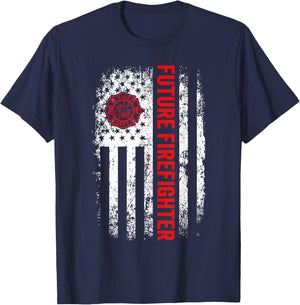 Future Firefighter US American Flag Design For Boys Girls T-Shirt - T-Shirt | Navy