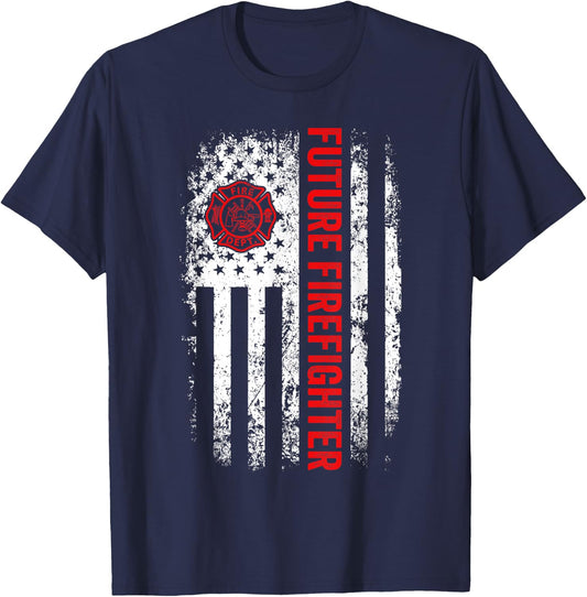 Future Firefighter US American Flag Design For Boys Girls T-Shirt - T-Shirt | Navy
