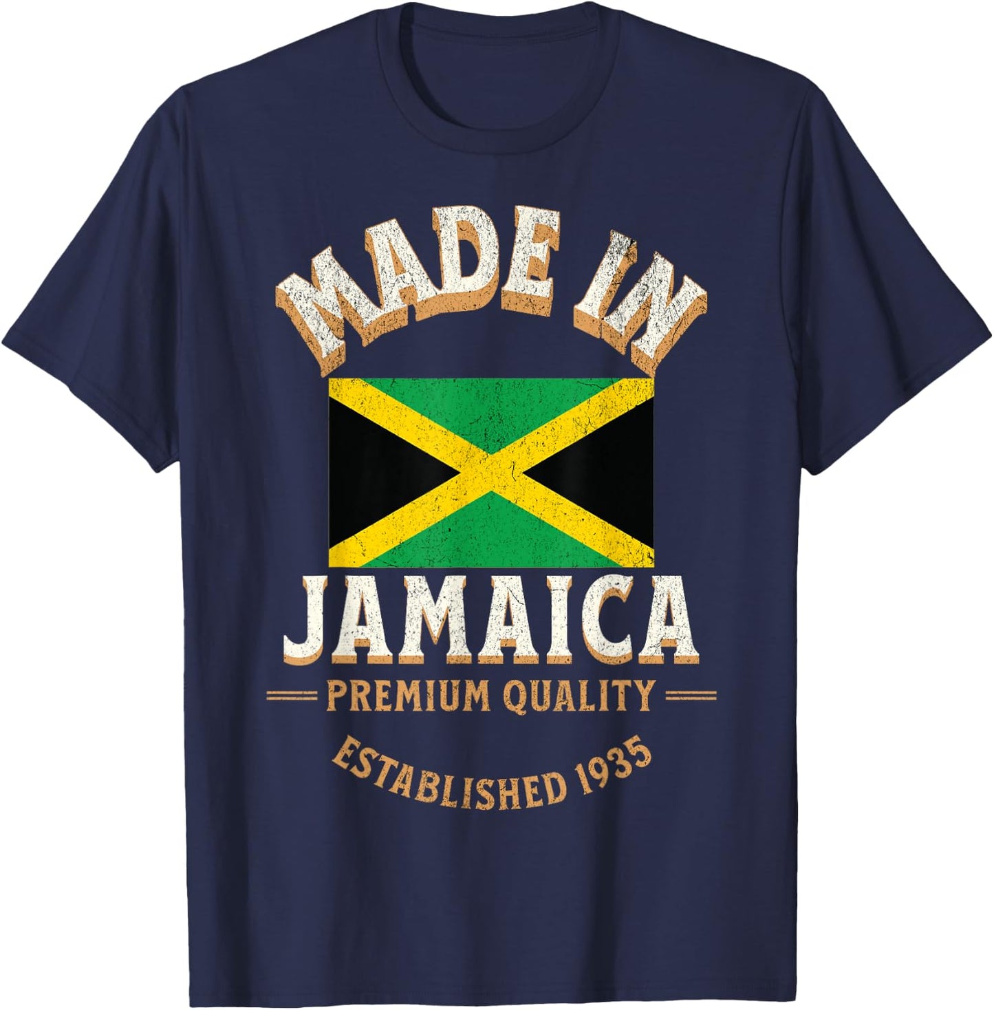 Made In Jamaica 1935 Premium Quality Jamaican Flag T-Shirt - T-Shirt | Navy