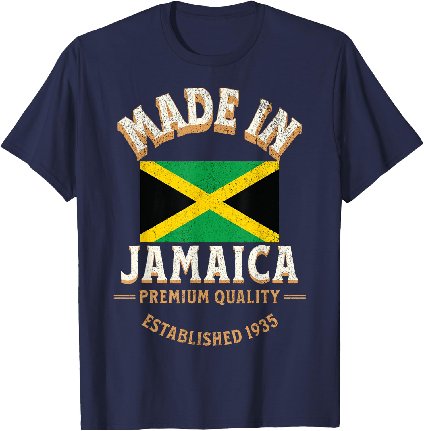 Made In Jamaica 1935 Premium Quality Jamaican Flag T-Shirt - T-Shirt | Navy