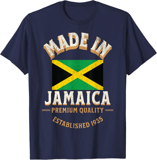 Made In Jamaica 1935 Premium Quality Jamaican Flag T-Shirt - T-Shirt | Navy