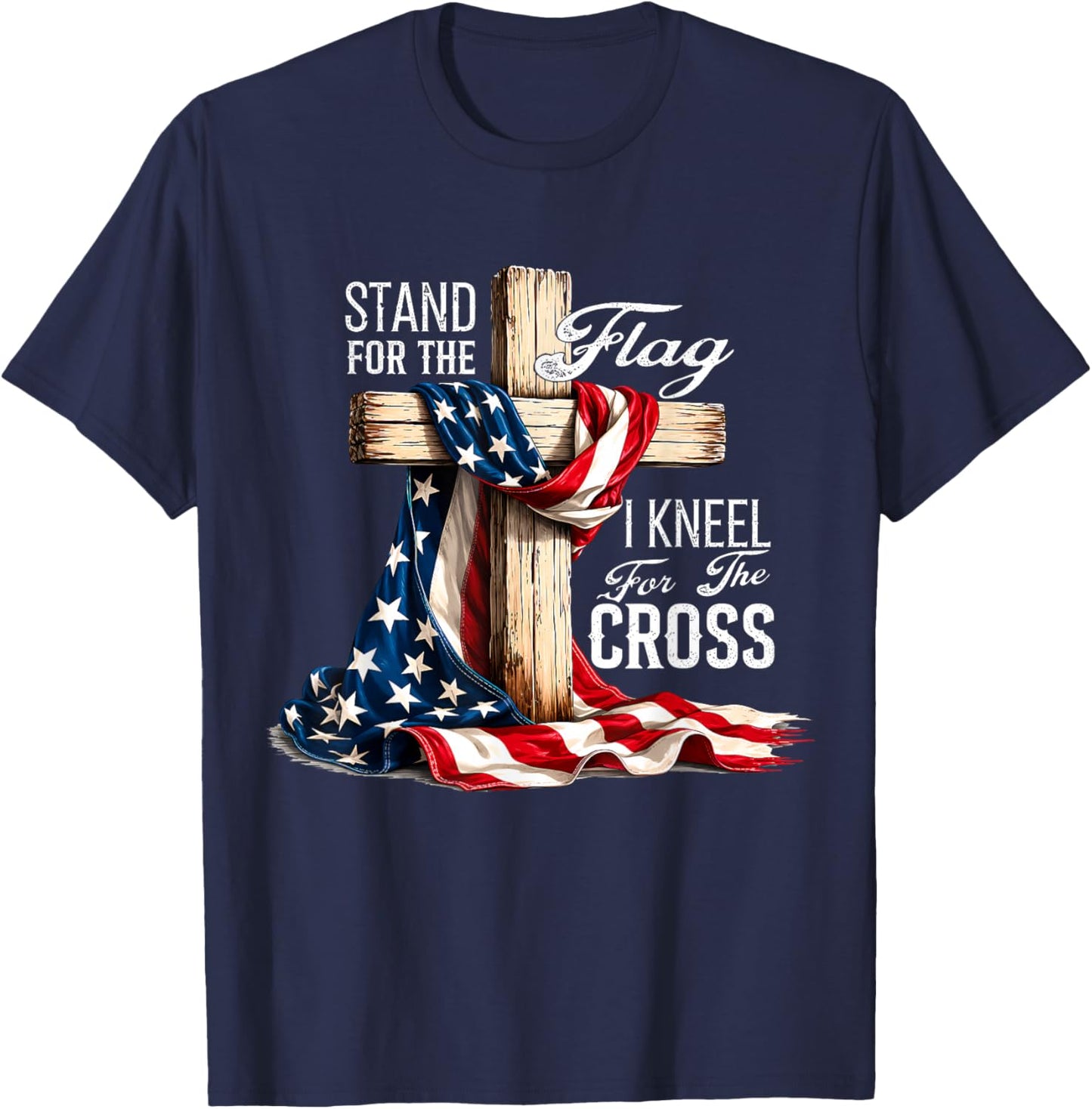 USA Flag Religious 4th of July Christian Faith Men Women T-Shirt - T-Shirt | Navy