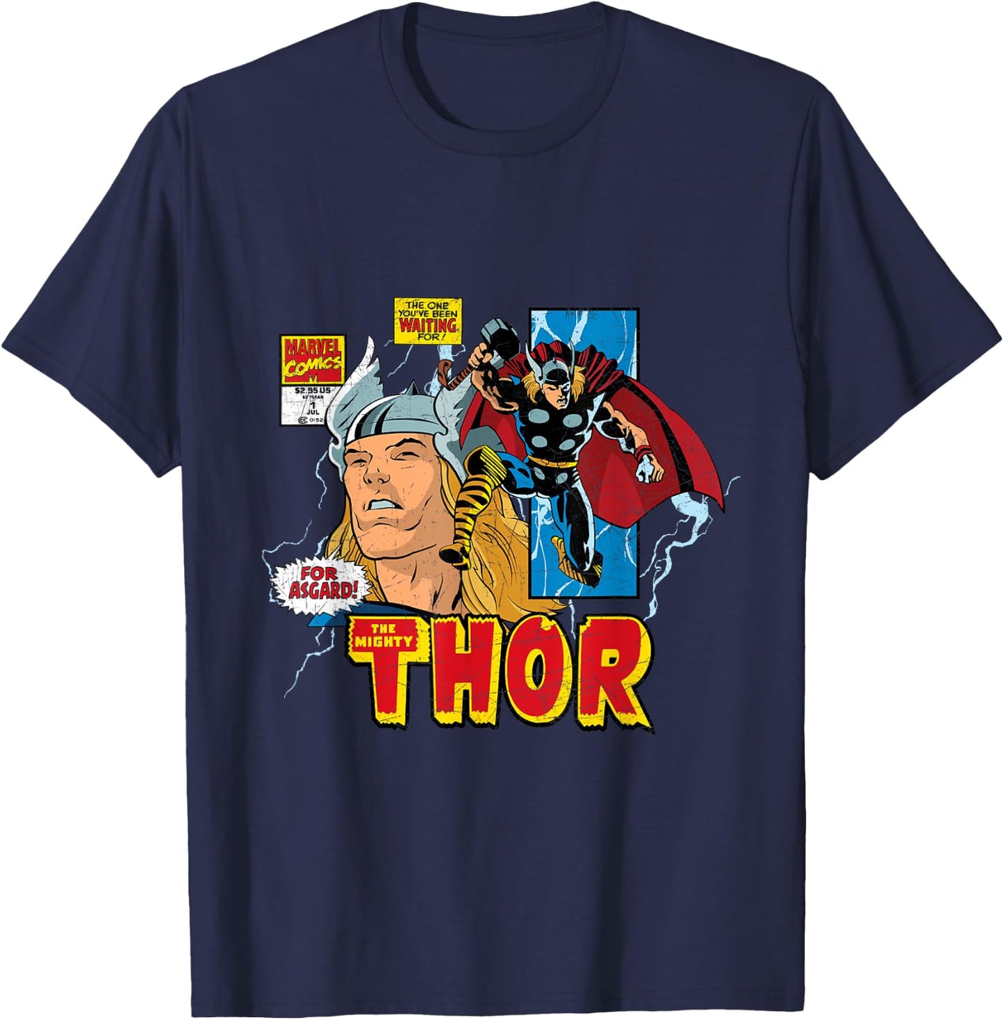 Marvel Comics Mighty Thor Retro Distressed Comic T-Shirt - T-Shirt | Navy