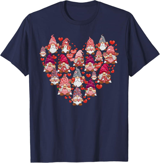 LOVE Gnomes Heart Matching Couple Men Women Valentines Plaid T-Shirt - T-Shirt | Navy