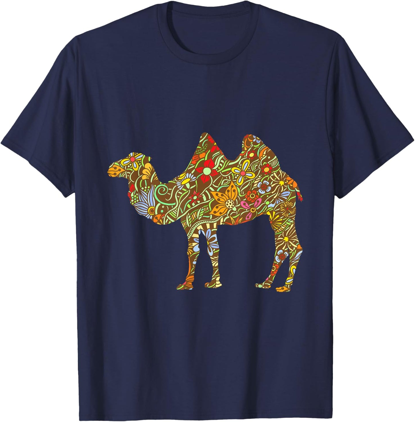 Colourful Floral Camel Funny Retro Gift T-Shirt - T-Shirt | Navy