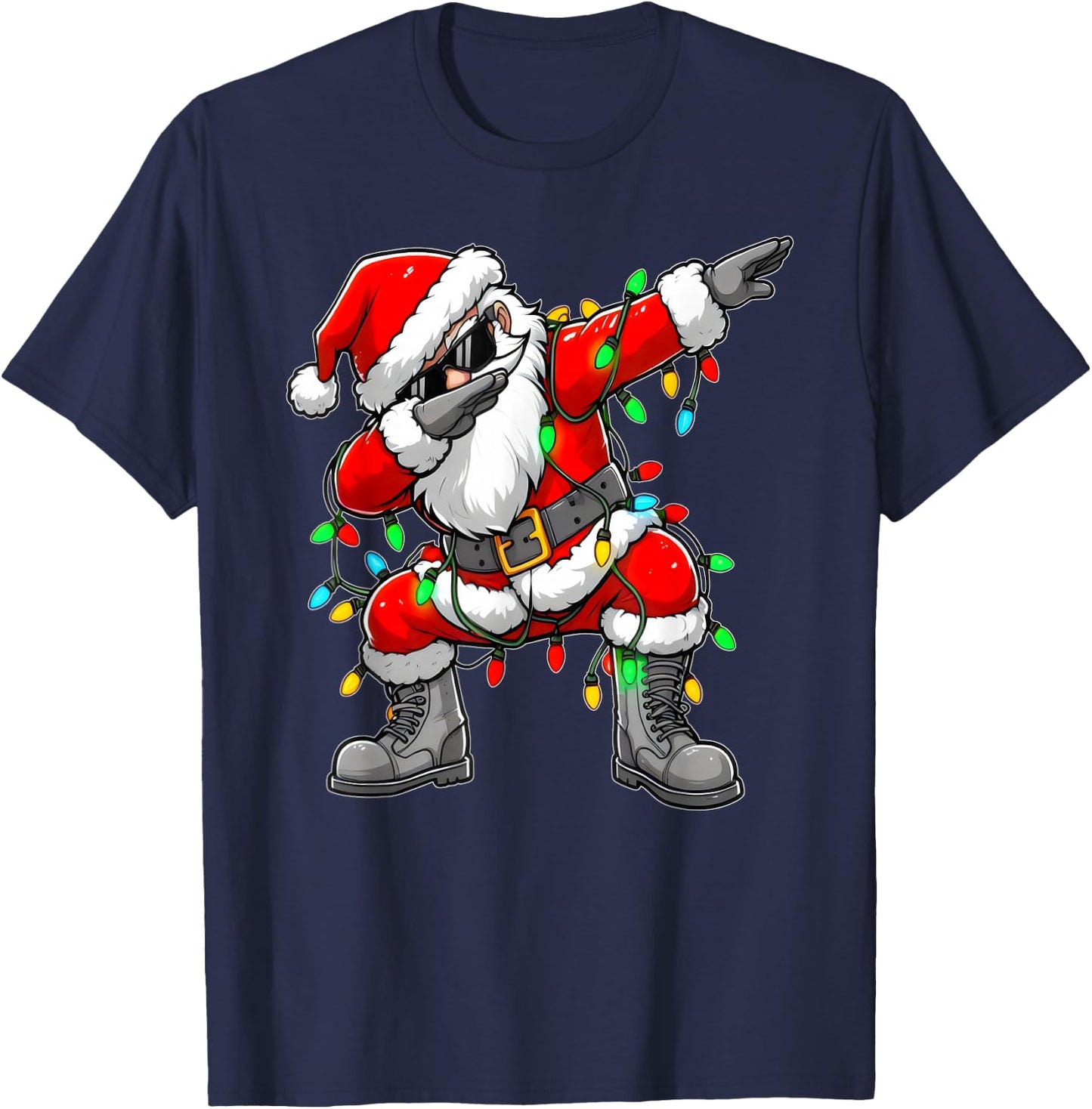 Christmas Dabbing Santa Xmas Lights Girls Boys Christmas Dab T-Shirt - T-Shirt | Navy