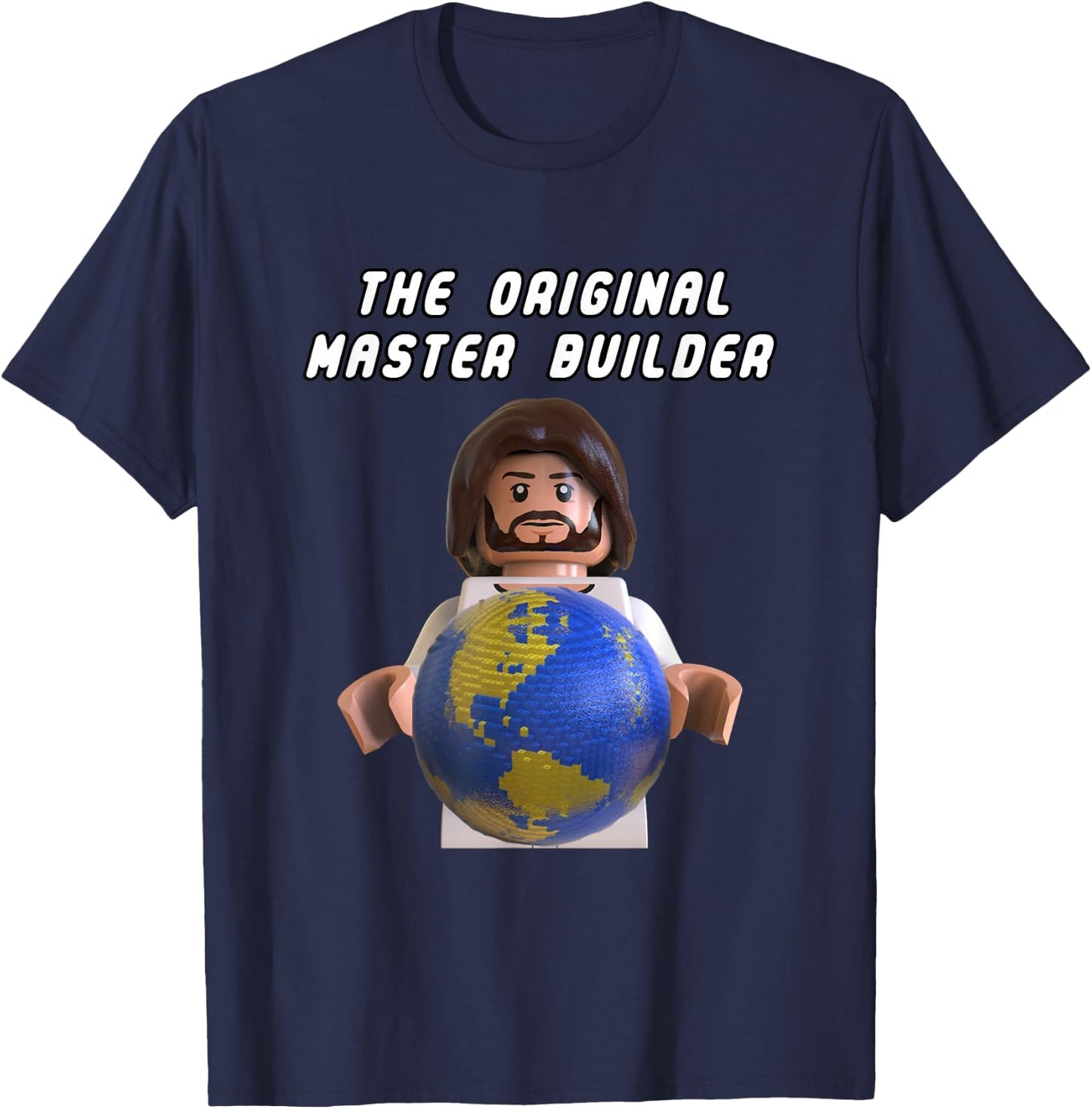 Original Master Builder Brick Earth God Minifigure T-Shirt - T-Shirt | Navy