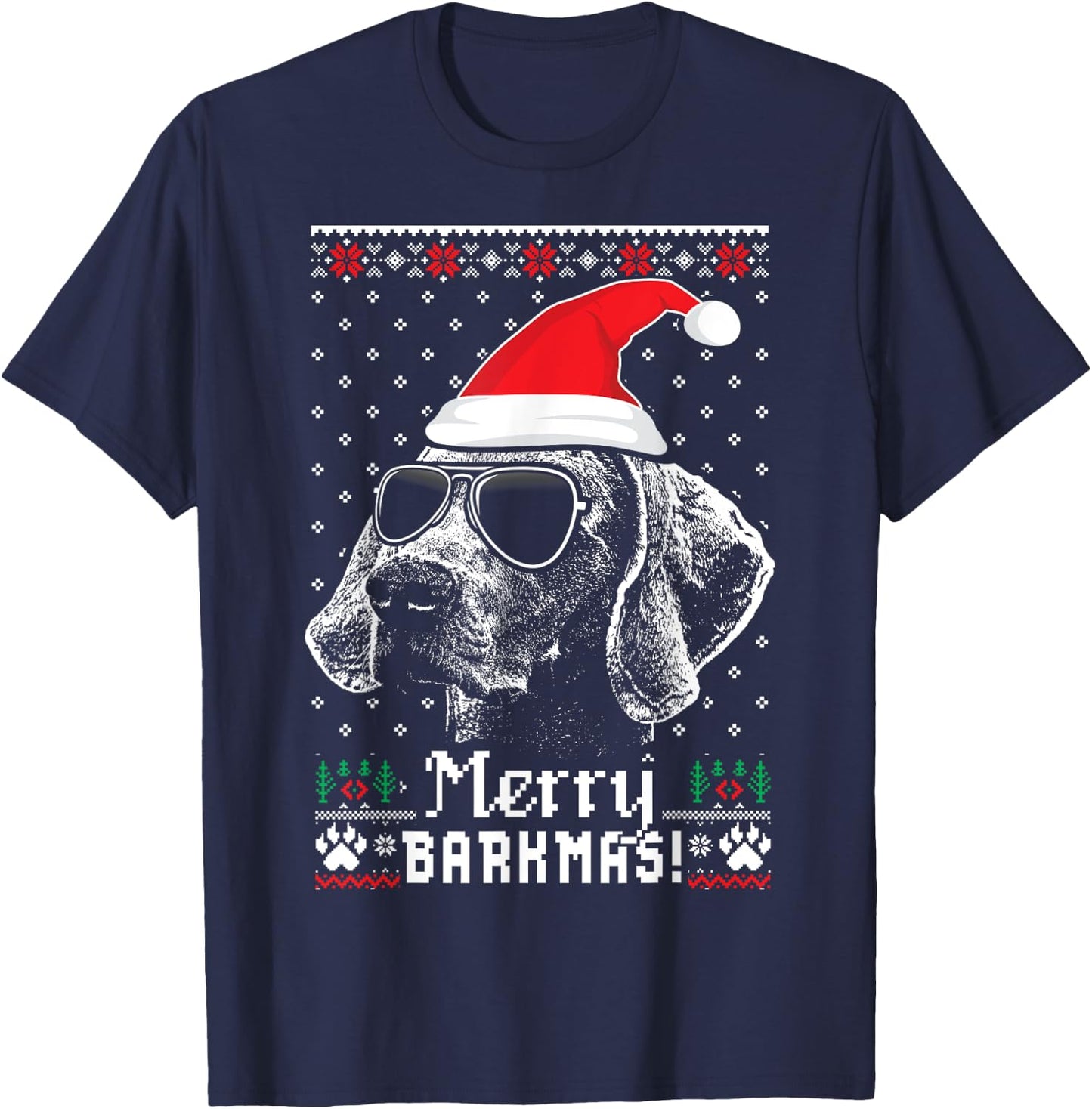 Weimaraner Merry Barkmas Christmas T-Shirt - T-Shirt | Navy