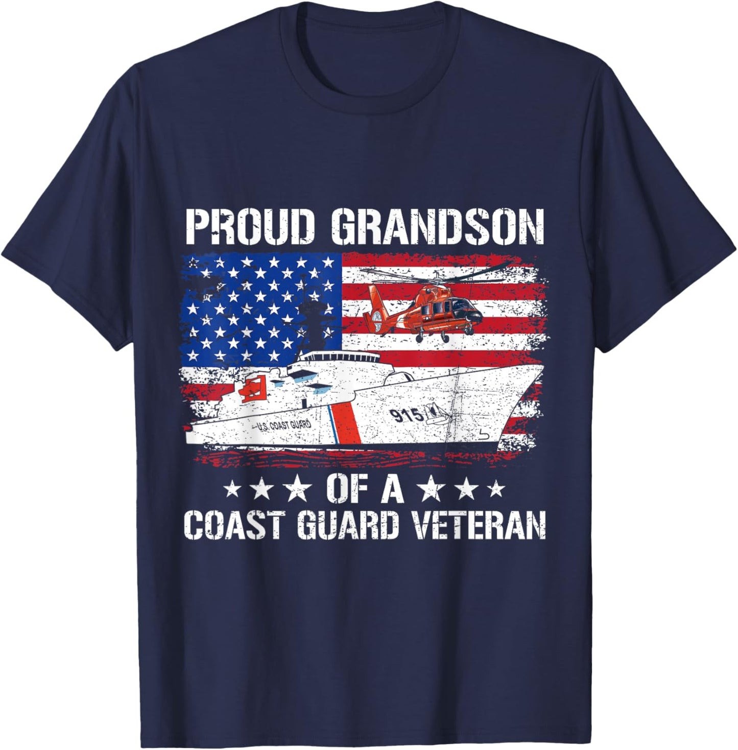 Proud Grandson Of A US Coast Guard Veteran Flag USA American T-Shirt - T-Shirt | Navy