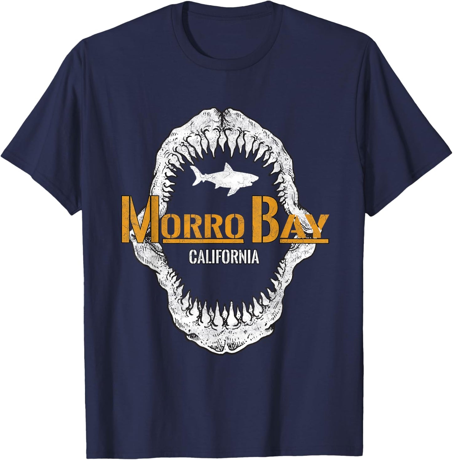 Retro Morro Bay California Shark Distress Morro Bay CA T-Shirt - T-Shirt | Navy