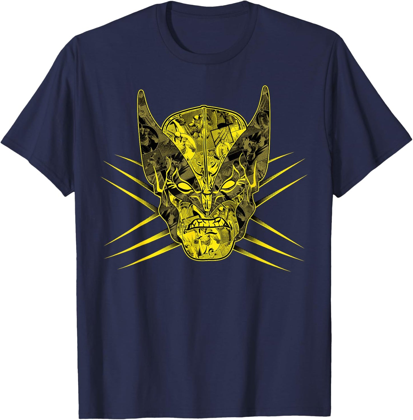Marvel X-Men Wolverine Yellow Retro Comic Face Logo T-Shirt - T-Shirt | Navy