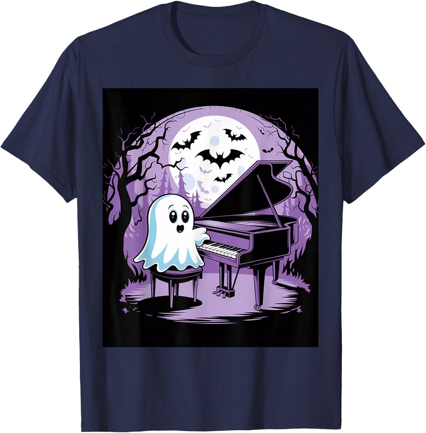 Cutest Ghost Playing Piano Creepy Halloween Costume T-Shirt - T-Shirt | Navy