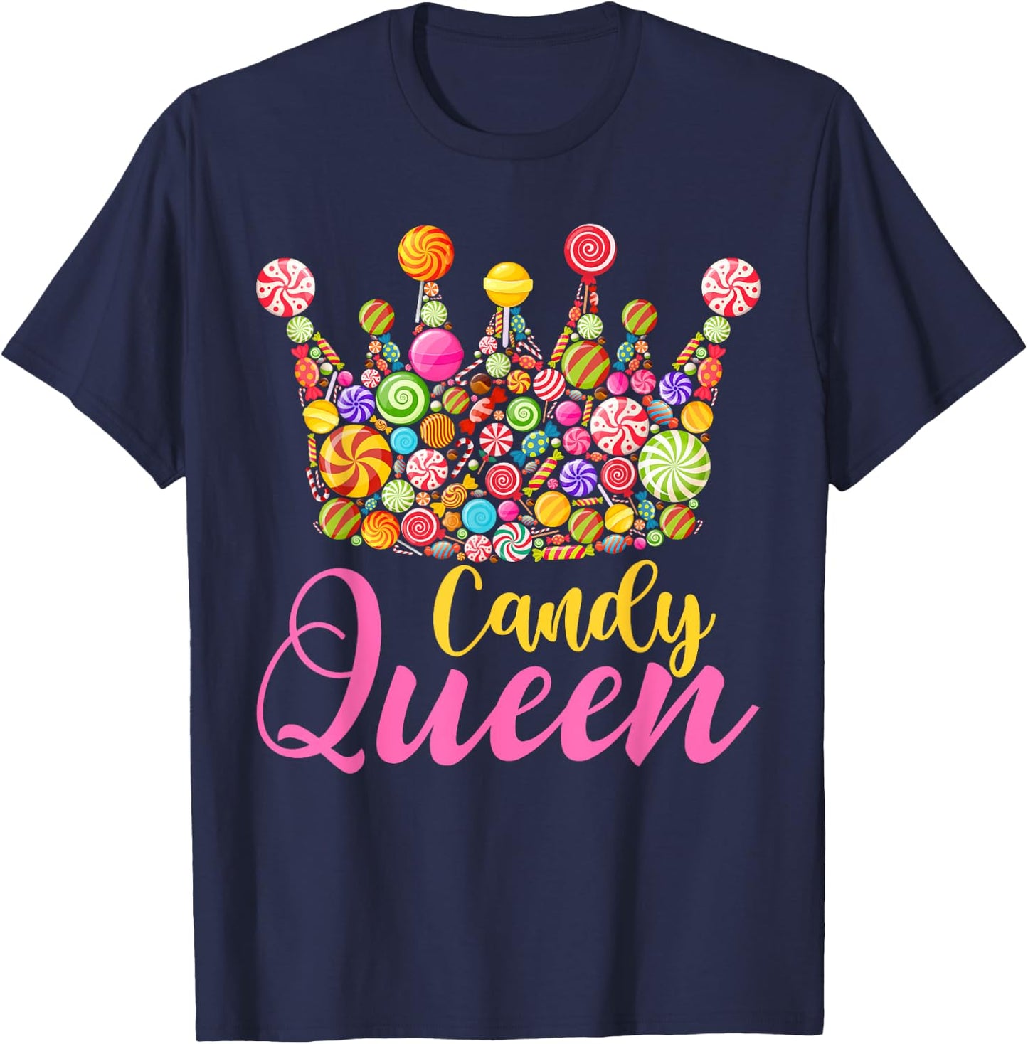 Cute Candy Queen Crown Lollipop Candy Sweet Lover Girl Kids T-Shirt - T-Shirt | Navy