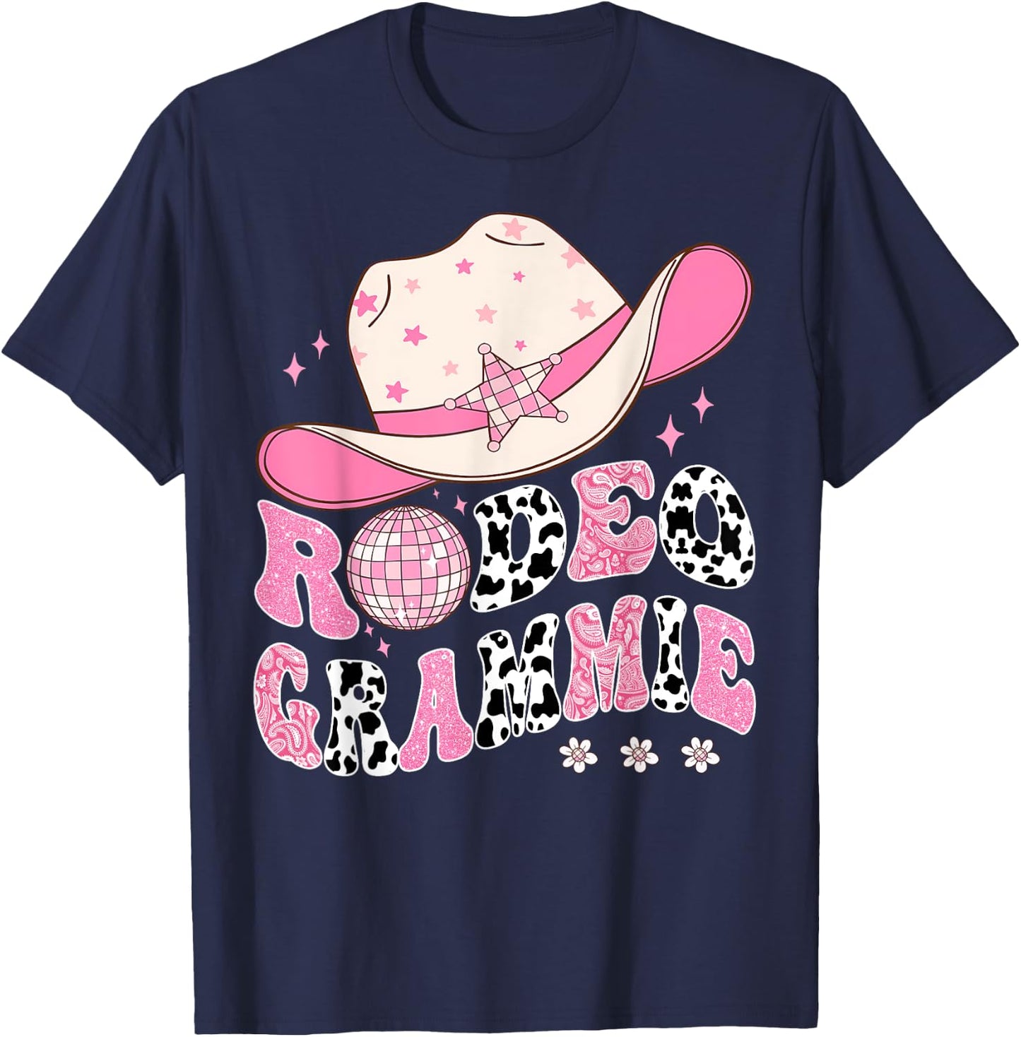 Rodeo Grammie Pink CowGirl 1St Birthday Disco Groovy T-Shirt - T-Shirt | Navy