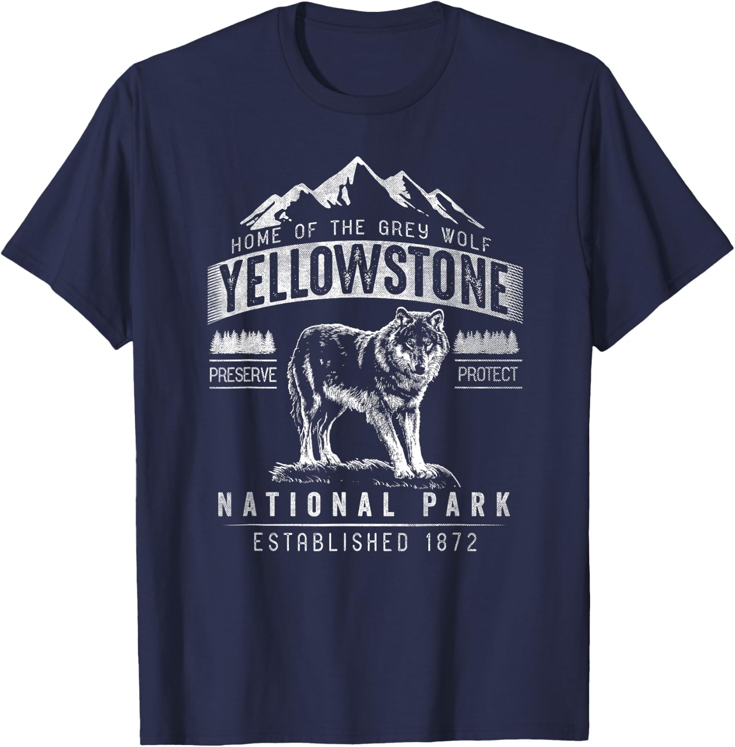Vintage Grey Wolf Yellowstone National Park T-Shirt - T-Shirt | Navy
