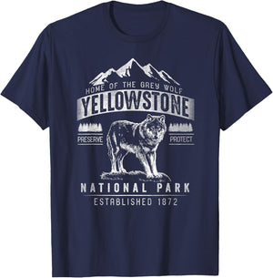 Vintage Grey Wolf Yellowstone National Park T-Shirt - T-Shirt | Navy