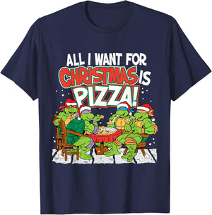 TMNT All I Want For Christmas Is Pizza T-Shirt - T-Shirt | Navy