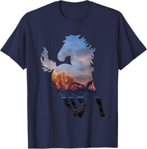 Wild Mustang Horse Shirt Western Horse Gift Horse Lovers T-Shirt - T-Shirt | Navy