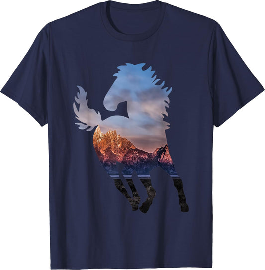Wild Mustang Horse Shirt Western Horse Gift Horse Lovers T-Shirt - T-Shirt | Navy