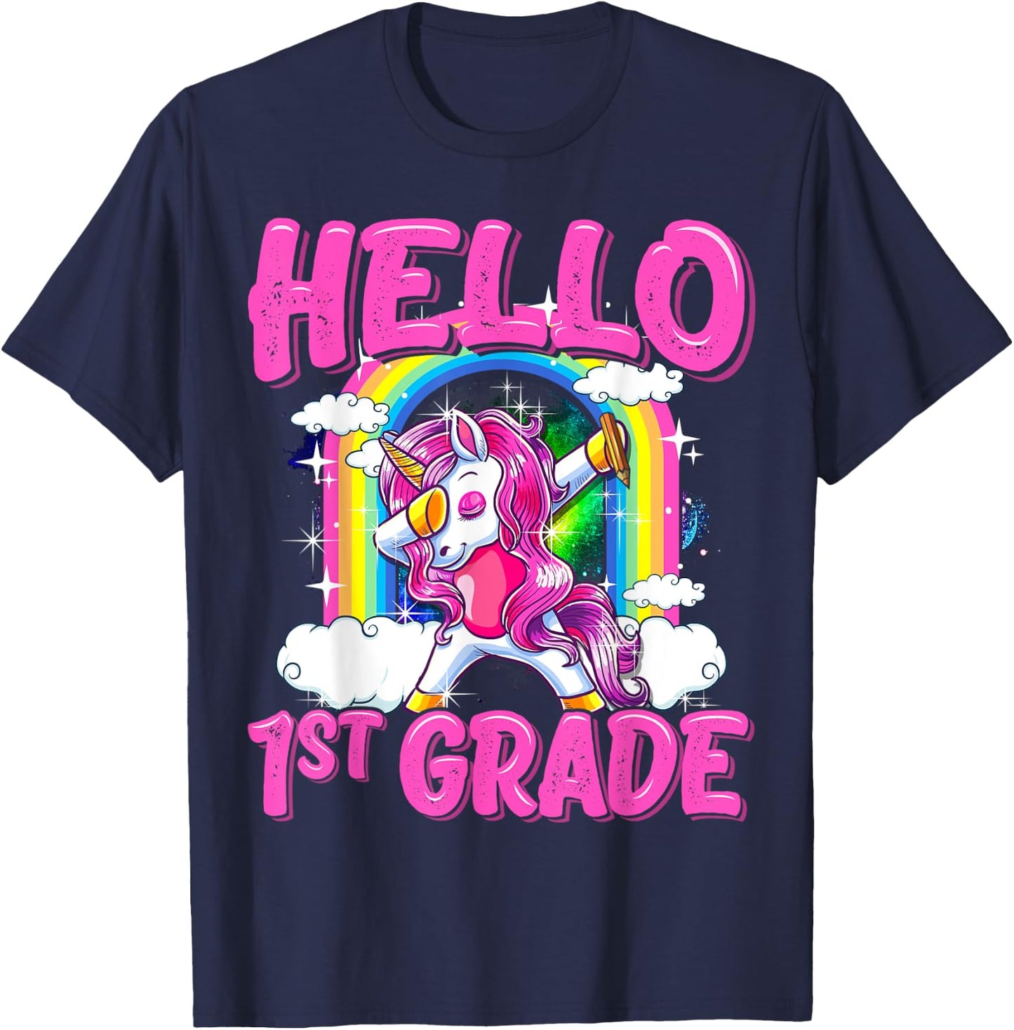 Hello 1st Grade Dabbing Unicorn Back To School Gifts T-Shirt - T-Shirt | Navy