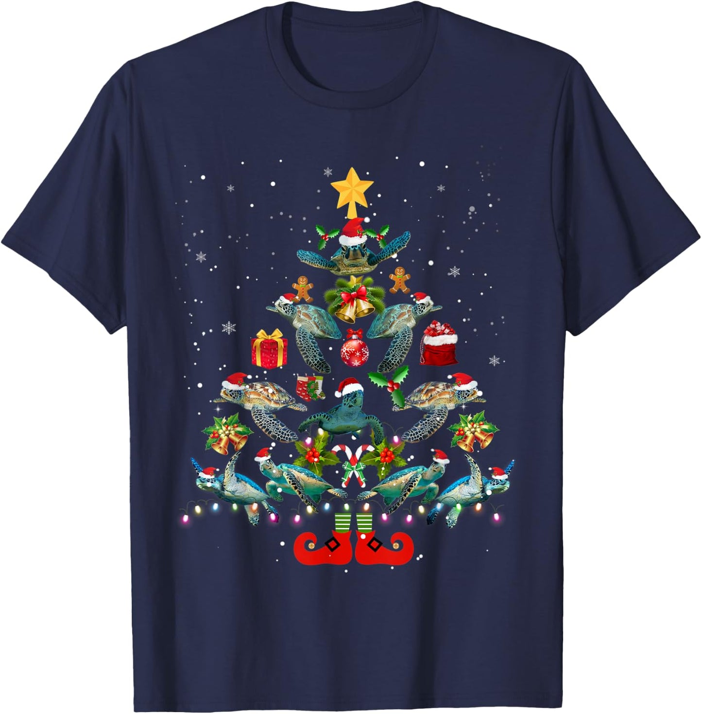 Turtle Christmas Tree Sea Turtle Lover X-mas Gift T-Shirt - T-Shirt | Navy