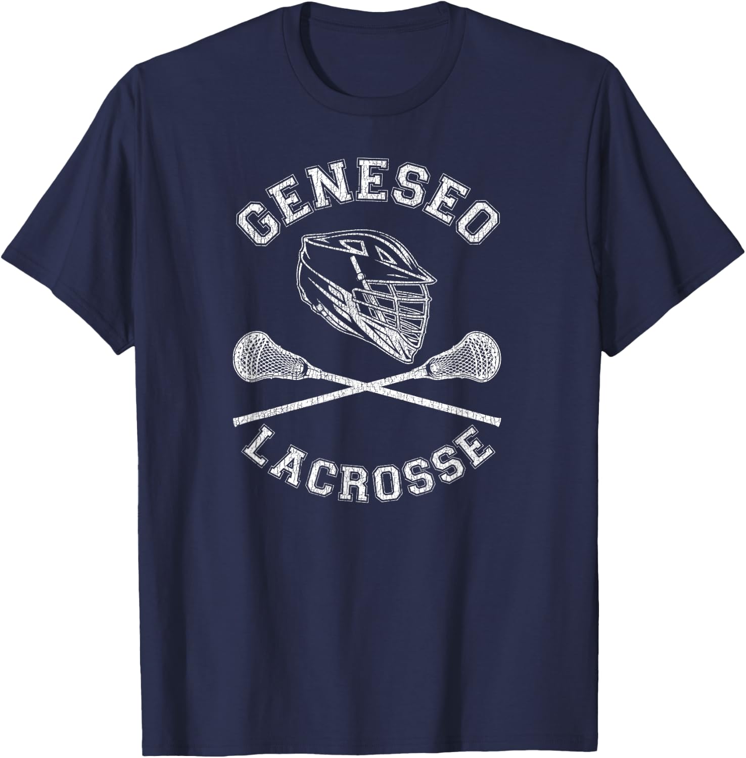 Geneseo Lacrosse Vintage Distressed Retro Lax T-Shirt - T-Shirt | Navy