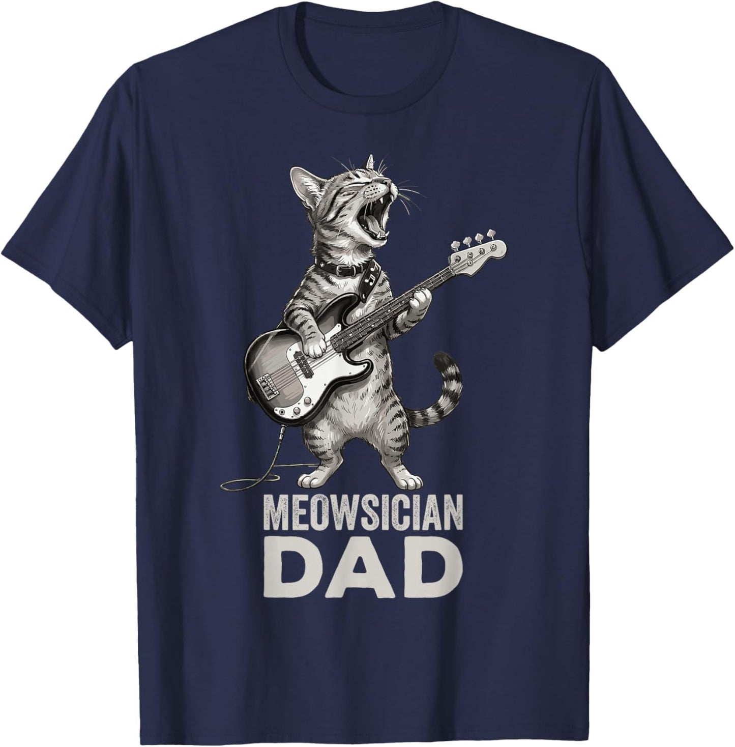 Funny Jazz Musician Cat Playing Guitar Dad Guitarist Graphic T-Shirt - T-Shirt | Navy