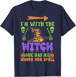 I'm With The Witch She Has Me Under Her Spell - Halloween T-Shirt - T-Shirt | Navy