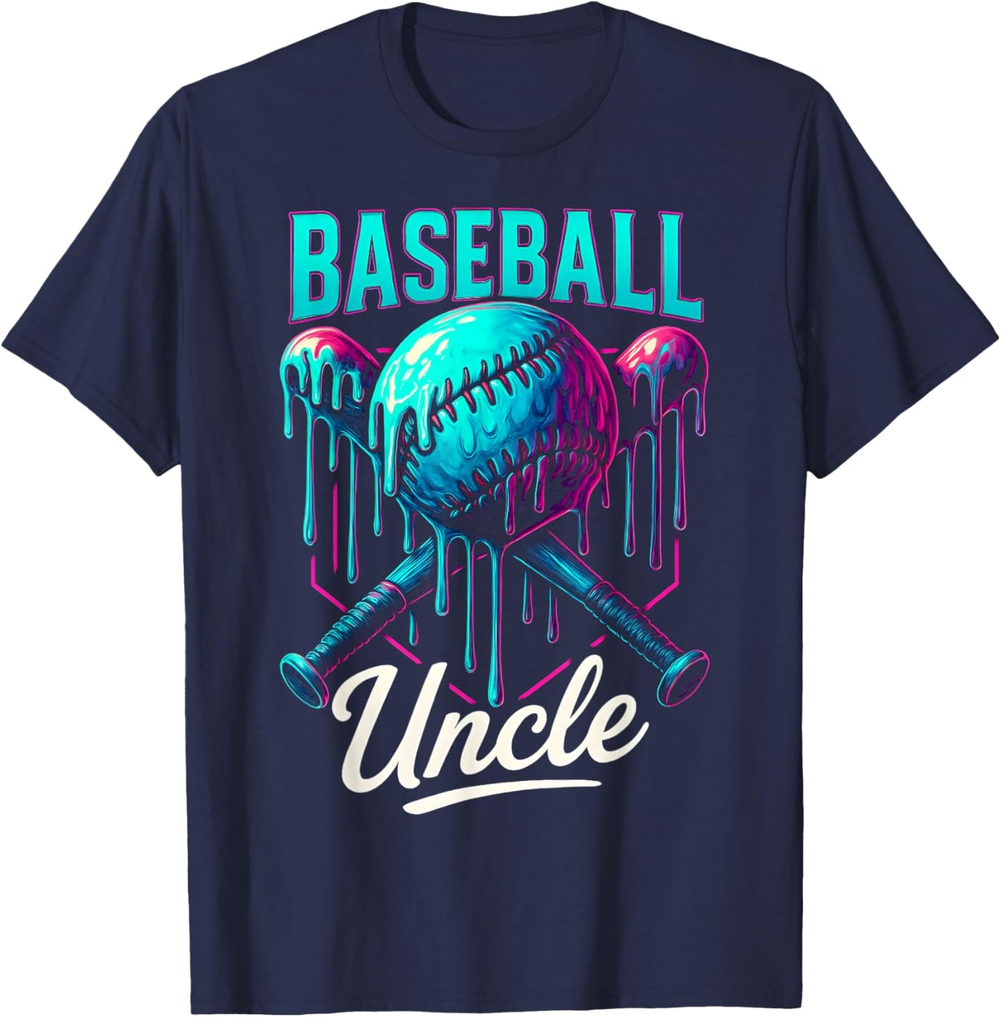 Baseball Drip Uncle Ice Cream Drip Baseball Men Fathers Day T-Shirt - T-Shirt | Navy
