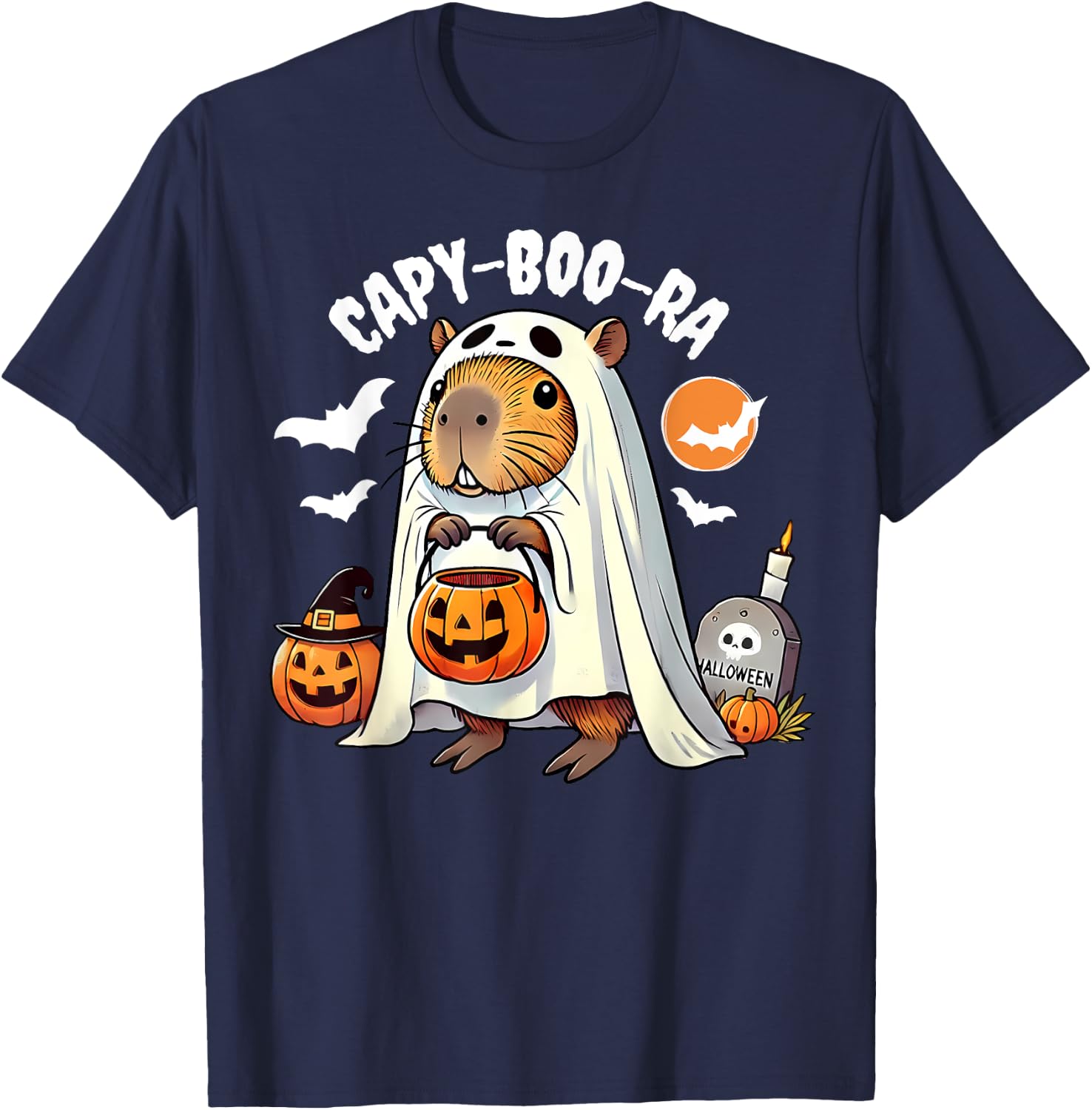 Capy-boo-ra Cute Capybara Ghost Funny Halloween Capy Lovers T-Shirt - T-Shirt | Navy