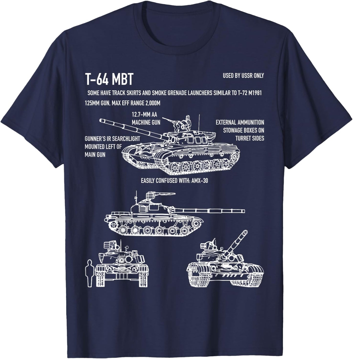 T-64 Russian Main Battle Tank Blueprint Gift T-Shirt - T-Shirt | Navy