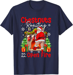 Chestnuts Roasting On An Open Fire Xmas Santa Dirty Adult T-Shirt - T-Shirt | Navy