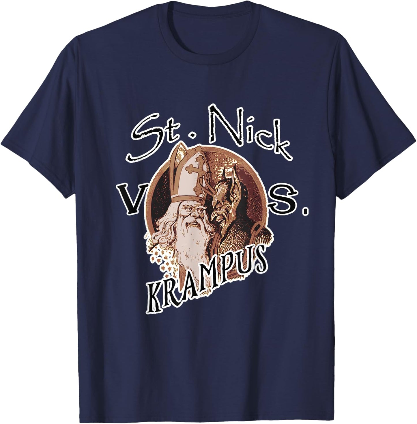 Santa Claus versus Krampus funny Christmas T-Shirt - T-Shirt | Navy